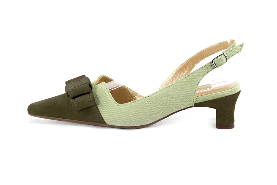 French elegance and refinement for these khaki green dress slingback shoes, with a knot, 
                available in many subtle leather and colour combinations. The pretty French spirit of this beautiful pump will accompany your steps nicely and comfortably.
To be personalized or not, with your materials and colors.  
                Matching clutches for parties, ceremonies and weddings.   
                You can customize these shoes to perfectly match your tastes or needs, and have a unique model.  
                Choice of leathers, colours, knots and heels. 
                Wide range of materials and shades carefully chosen.  
                Rich collection of flat, low, mid and high heels.  
                Small and large shoe sizes - Florence KOOIJMAN